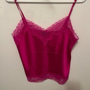 Express Hot Pink Lace Trim Satin Cami Tank Top (NWT, Size XS)